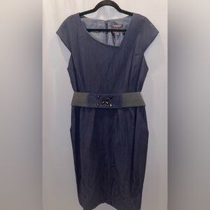 Robbie Bee Elegant Navy Blue Dress with Statement Belt
